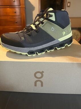 On Women's Cloudrock Waterproof Ankle Boot in Black and Light Green